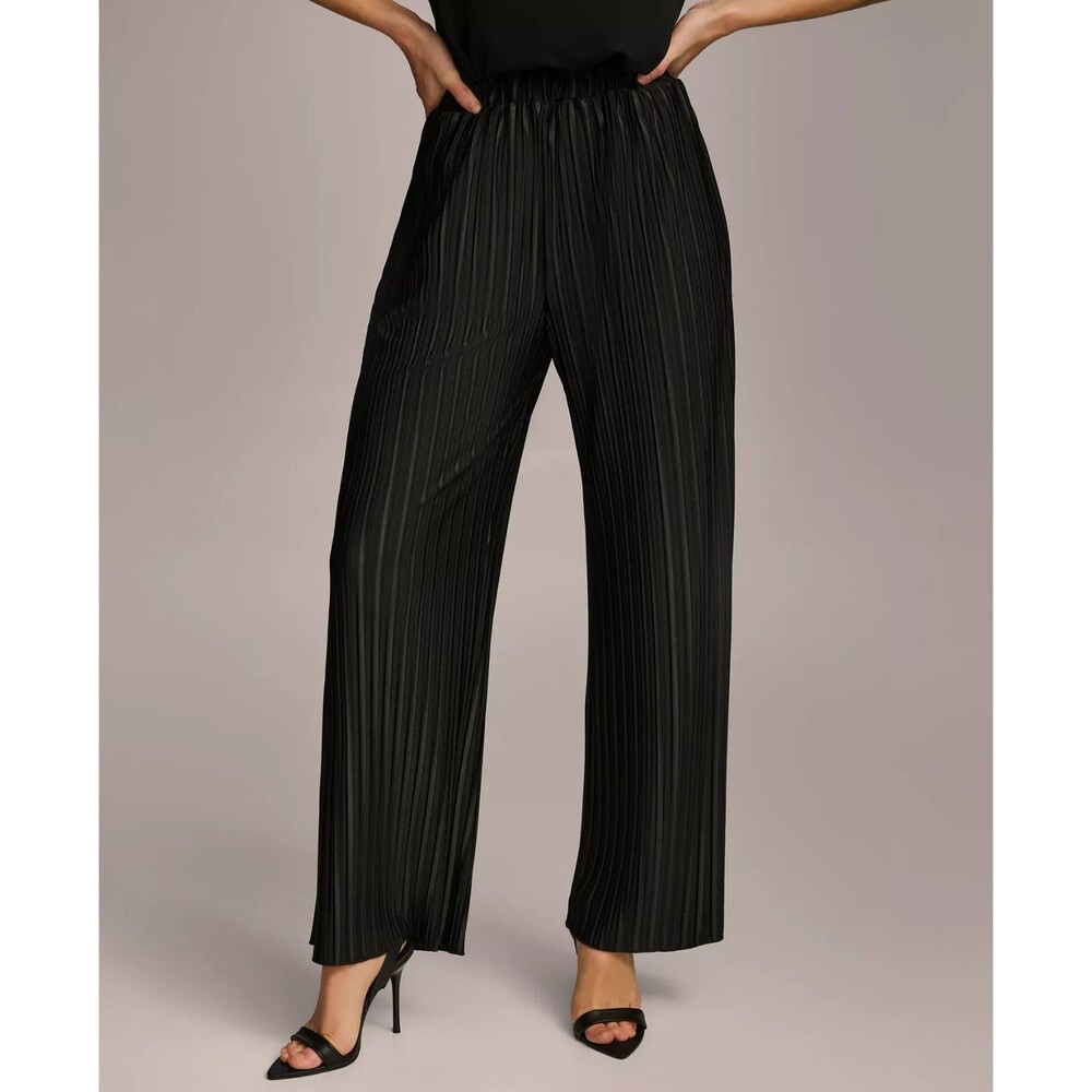 Donna Karan New York Black Pull-On Pleated Wide-Leg Pants Size XL NWT $99